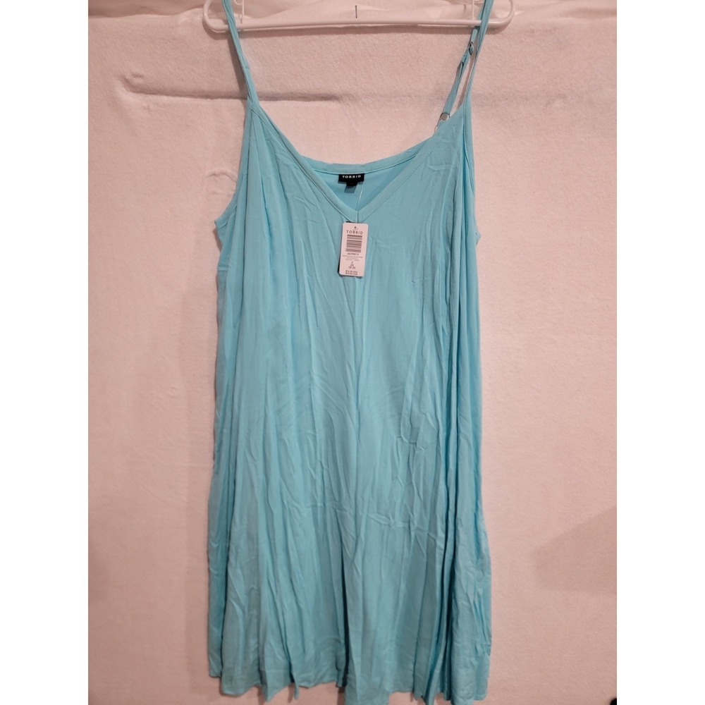 NWT Torrid Midi Rayon Slub V Neck‎ Cami Beach Dress Blue Radiance Plus Size 2 2X